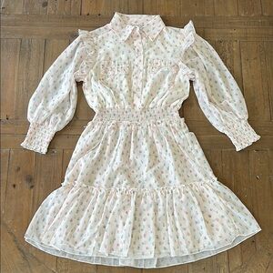 SweetHoney watercolor floral chiffon smocked button front sheer dress